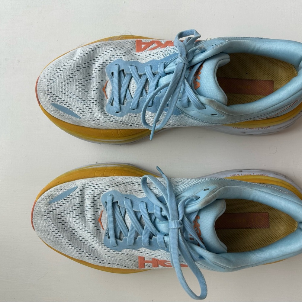 Hoka Women's Light Blue Running Shoes with Yellow & Orange Accents - Picture 2 of 2
